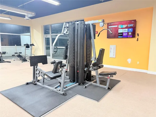 a view of a room with gym equipment