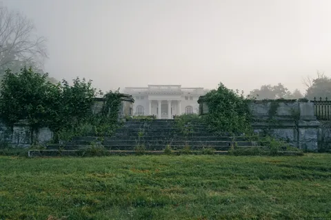 a backyard of a house with lots of green space