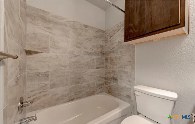 a bathroom with a toilet and a bathtub