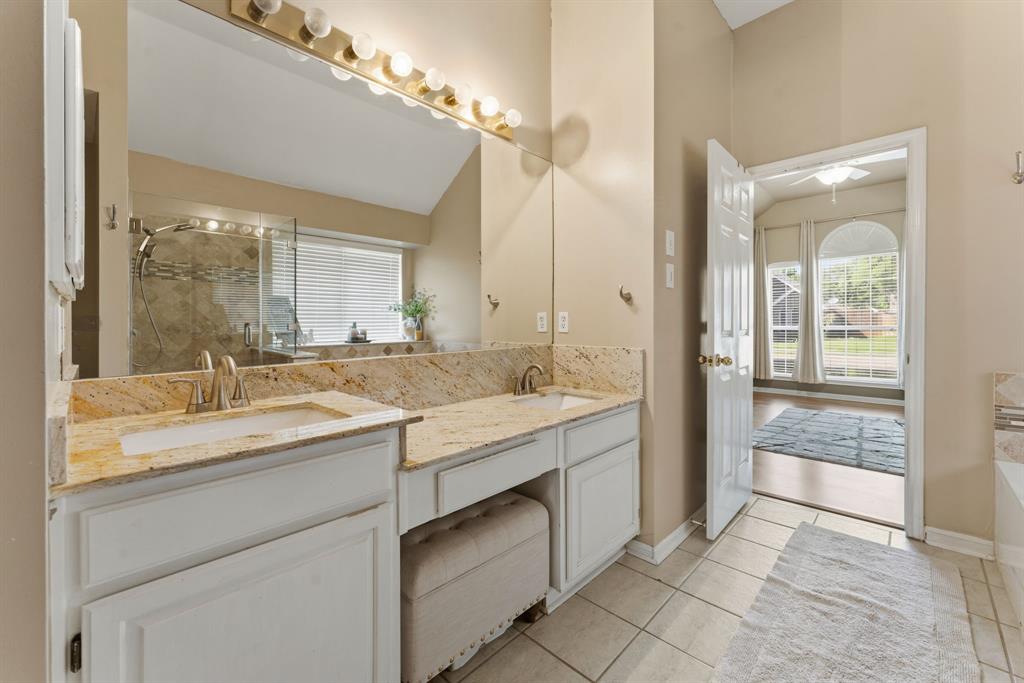 706 Sycamore Creek Road Allen, TX 75002 - Photo 15 of 28 a bathroom with a granite countertop sink and a mirror