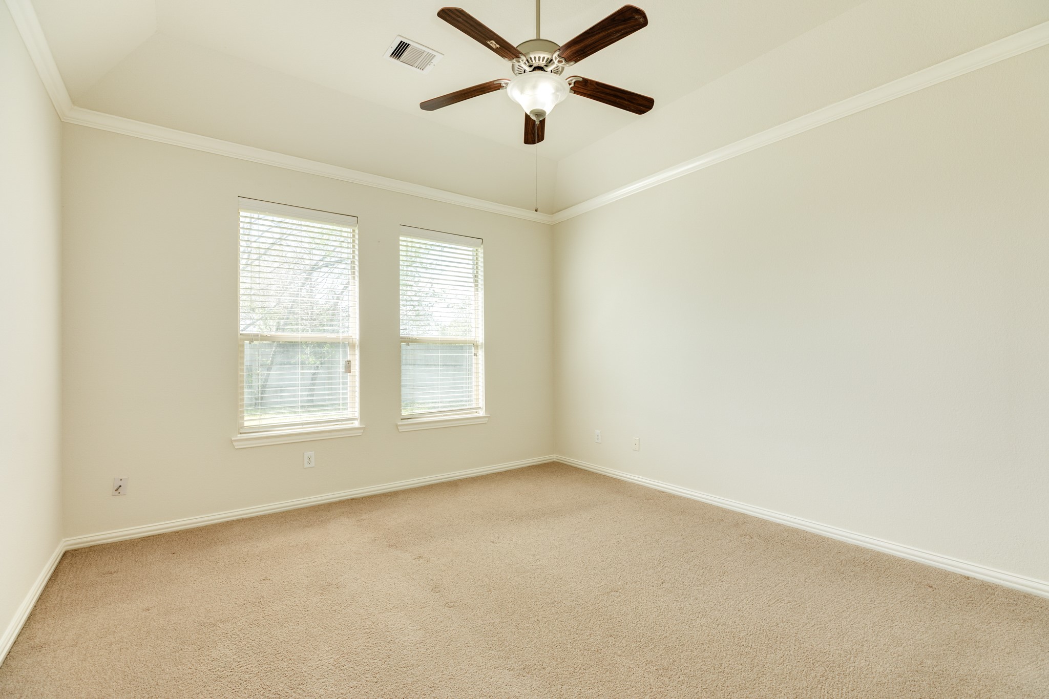 13417 Star Creek Lane Rosharon, TX 77583 - Photo 18 of 41 Spacious primary bedroom featuring carpet, double windows, and a ceiling fan.