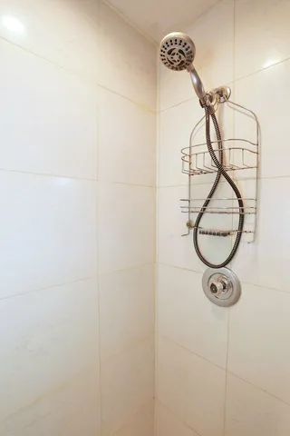 a view of a room with rack on the wall