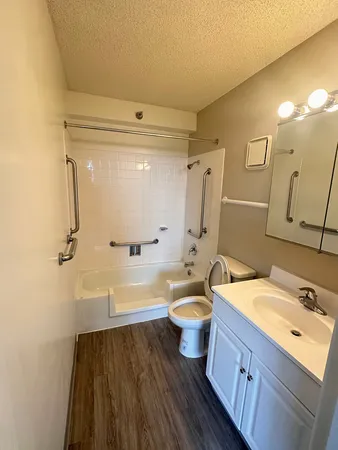 a bathroom with a sink a bathtub and a toilet