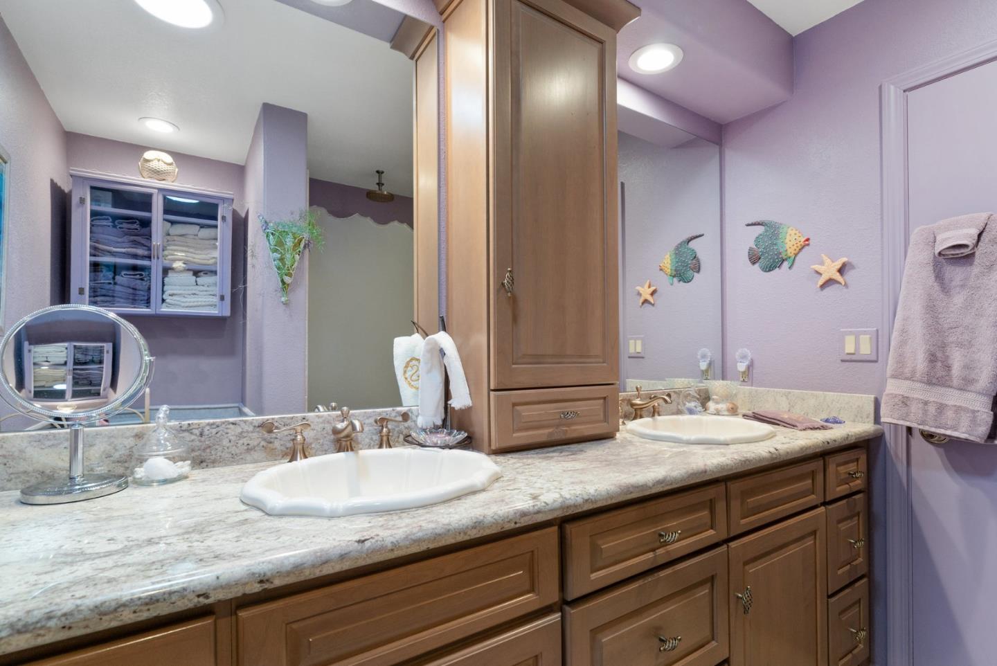 103 Stoney Creek Road Santa Cruz, CA 95060 - Photo 30 of 44 a bathroom with a granite countertop sink and a mirror