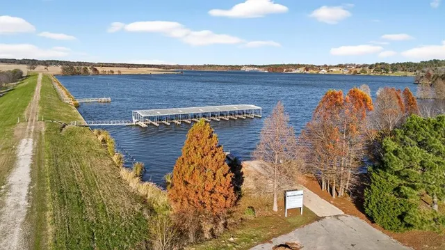 a view of a lake with a outdoor space