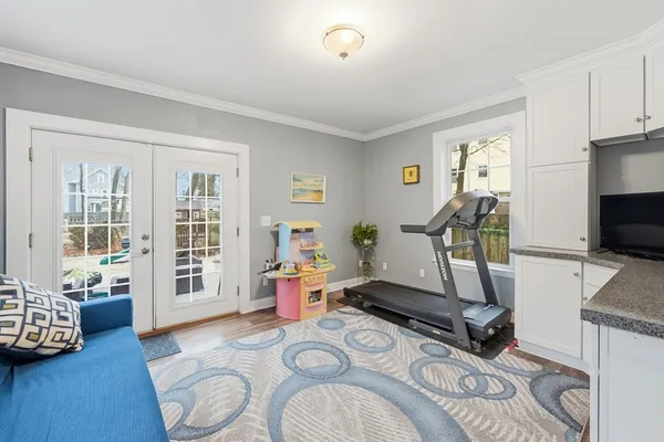 a view of a room with gym equipment