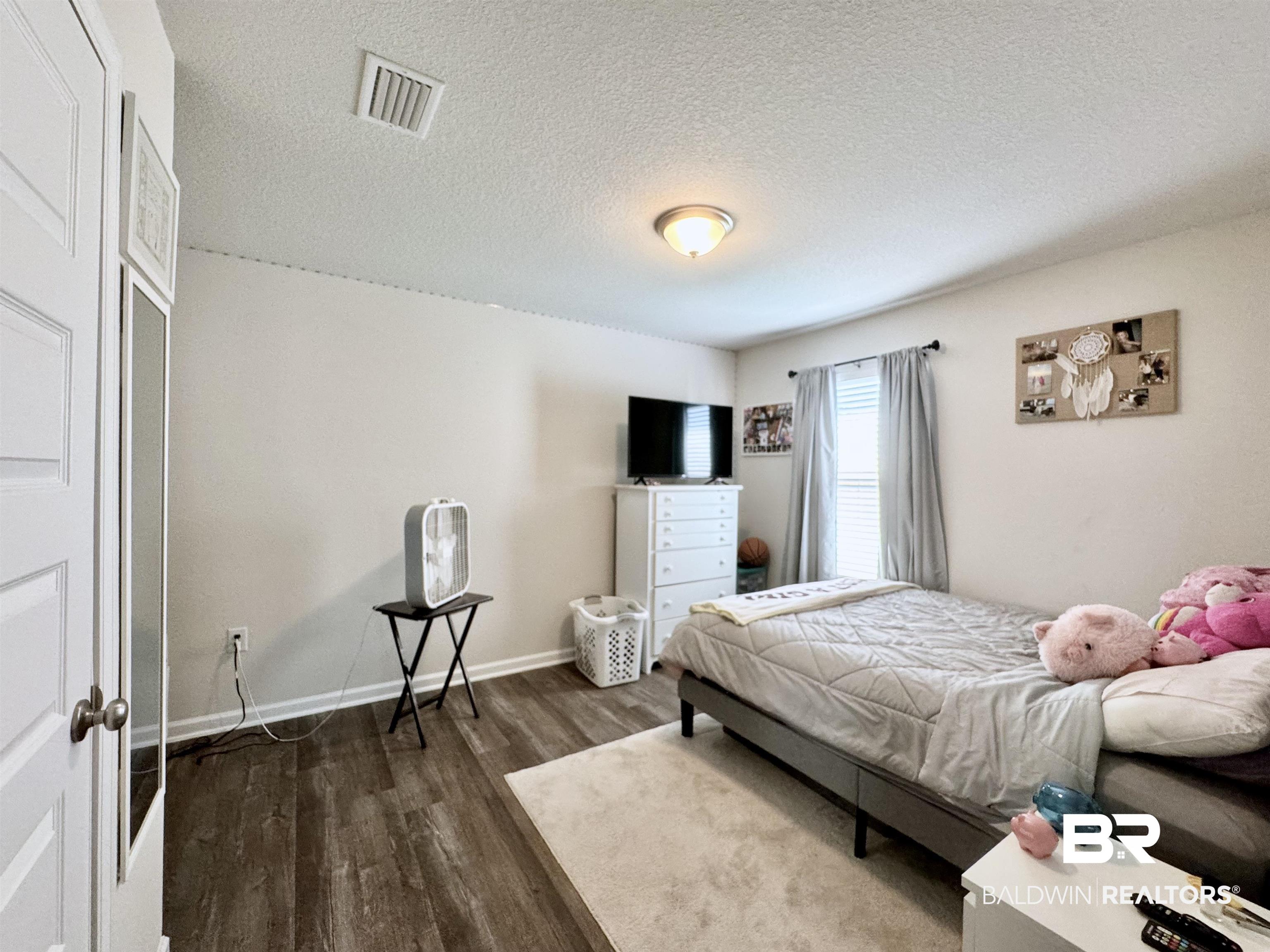 24216 Ringneck Loop Elberta, AL 36530 - Photo 18 of 23 Bedroom featuring a textured ceiling and dark wood-style floors