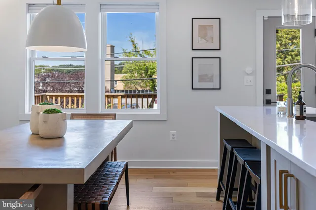 a view of balcony with furniture