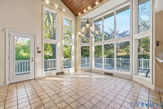 a view of a room with a large window