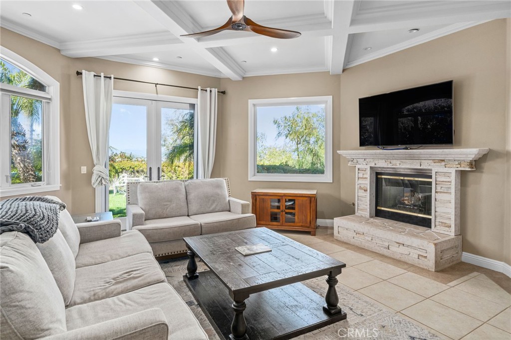 24806 Carlos Place Newhall, CA 91321 - Photo 8 of 56 a living room with furniture a flat screen tv and a fireplace