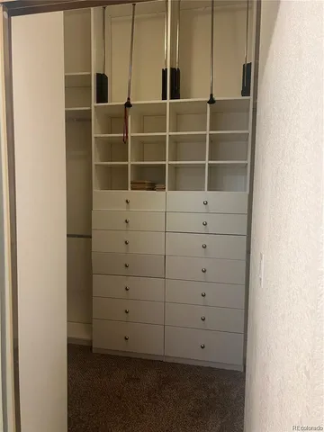 a view of an empty walk in closet