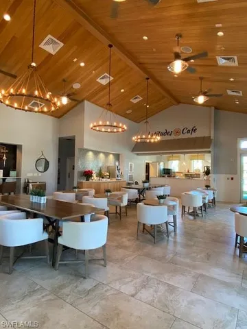 a living room with lots of furniture and view of a projector