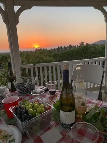 a view of a park with large trees
