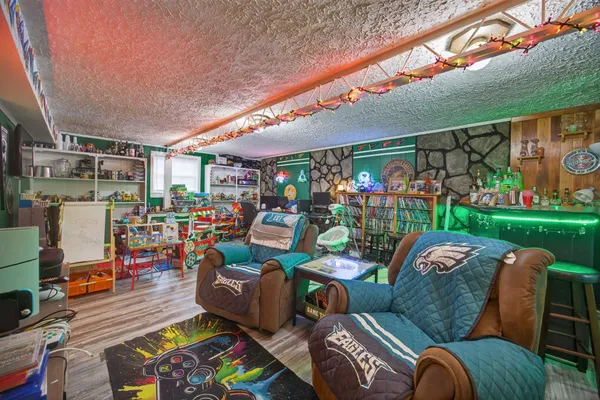 a outdoor living space with furniture and garden view