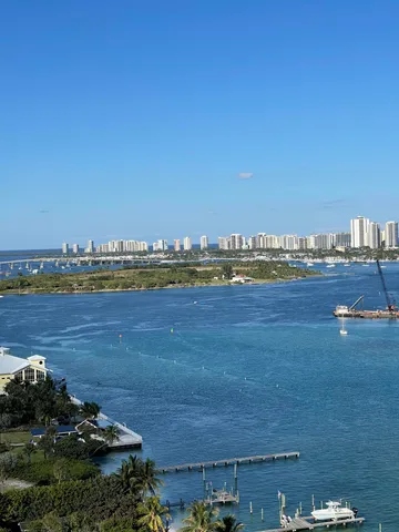 a view of a lake with a city