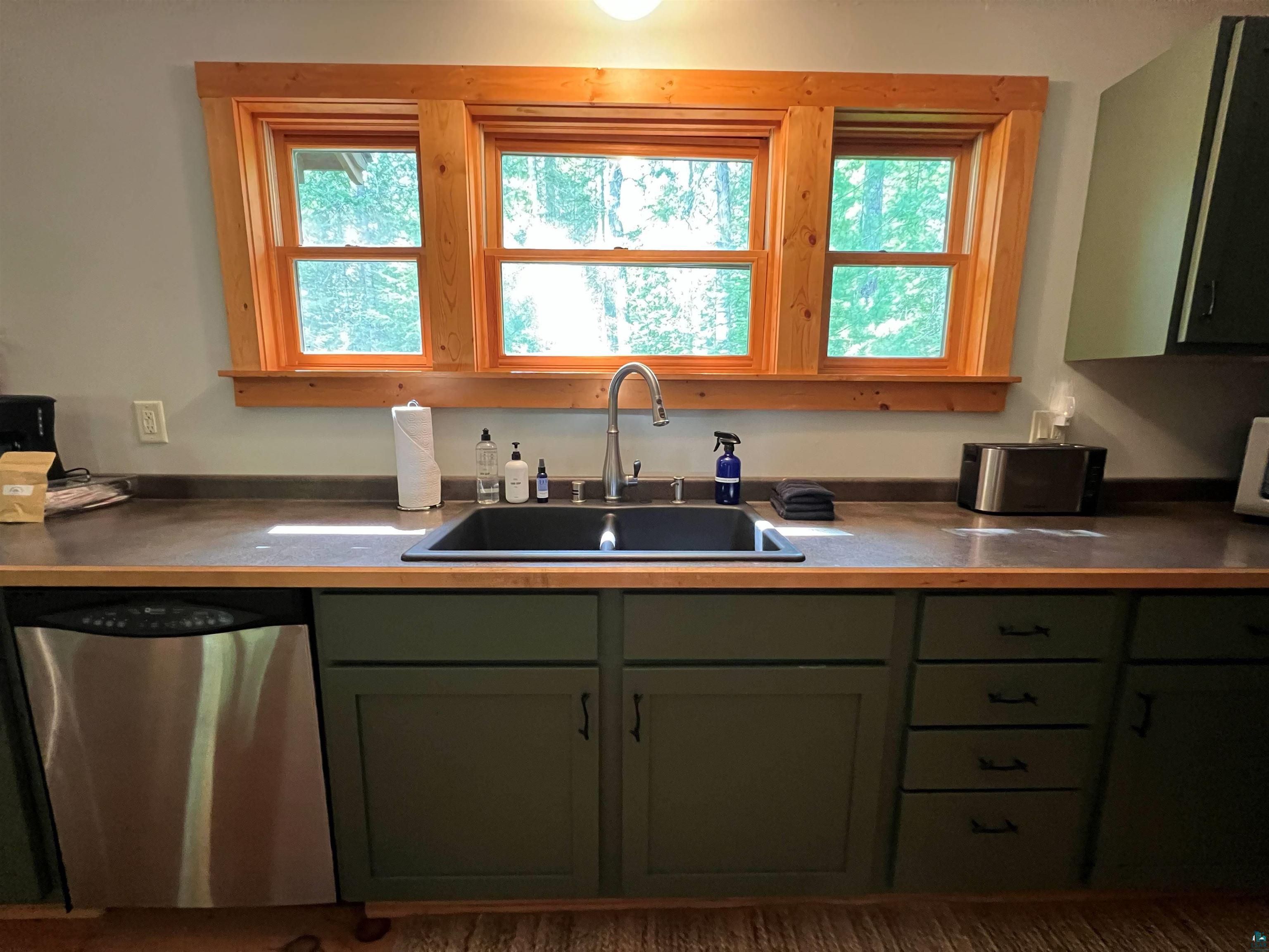87645 Bjorn Road Bayfield, WI 54814 - Photo 3 of 13 Kitchen with green cabinetry, dishwasher, and plenty of natural light