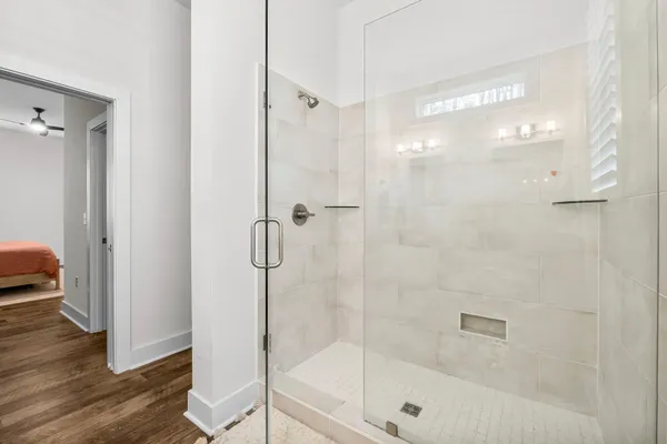 a bathroom with a shower