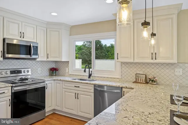 a kitchen with a sink stove and microwave