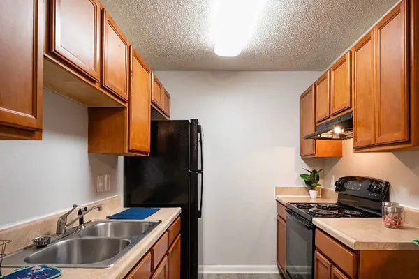 a kitchen with a sink a stove and a refrigerator