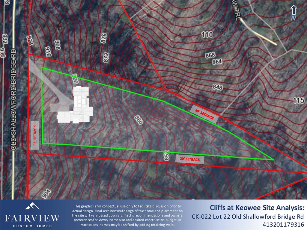 Lot 22 Old Shallowford Bridge Road Sunset, SC 29685 - Photo 2 of 16 This conceptual site analysis illustrates the potential layout and topography for a residential lot.