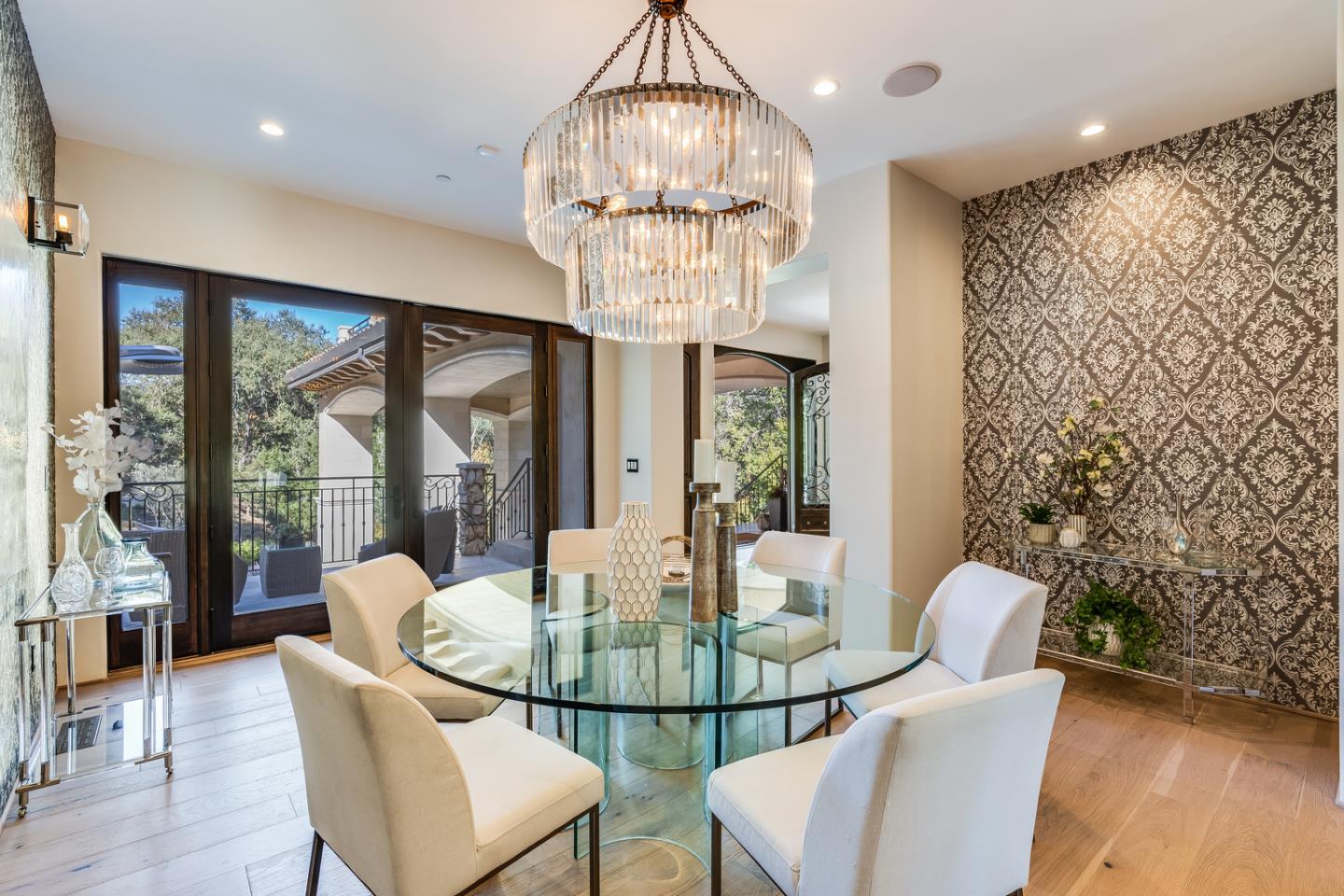 13740 Pierce Road Saratoga, CA 95070 - Photo 11 of 100 a view of a dining room with furniture wooden floor and chandelier