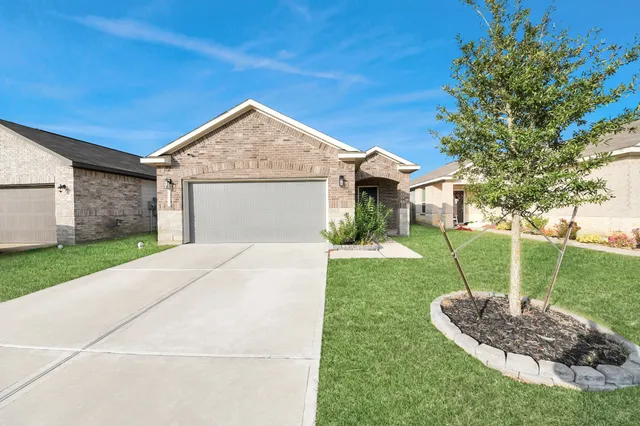 a view of a house with a yard and garage