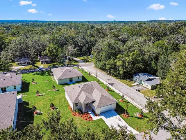 an aerial view of a house