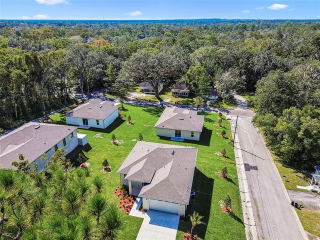 a view of a house with backyard and a tree