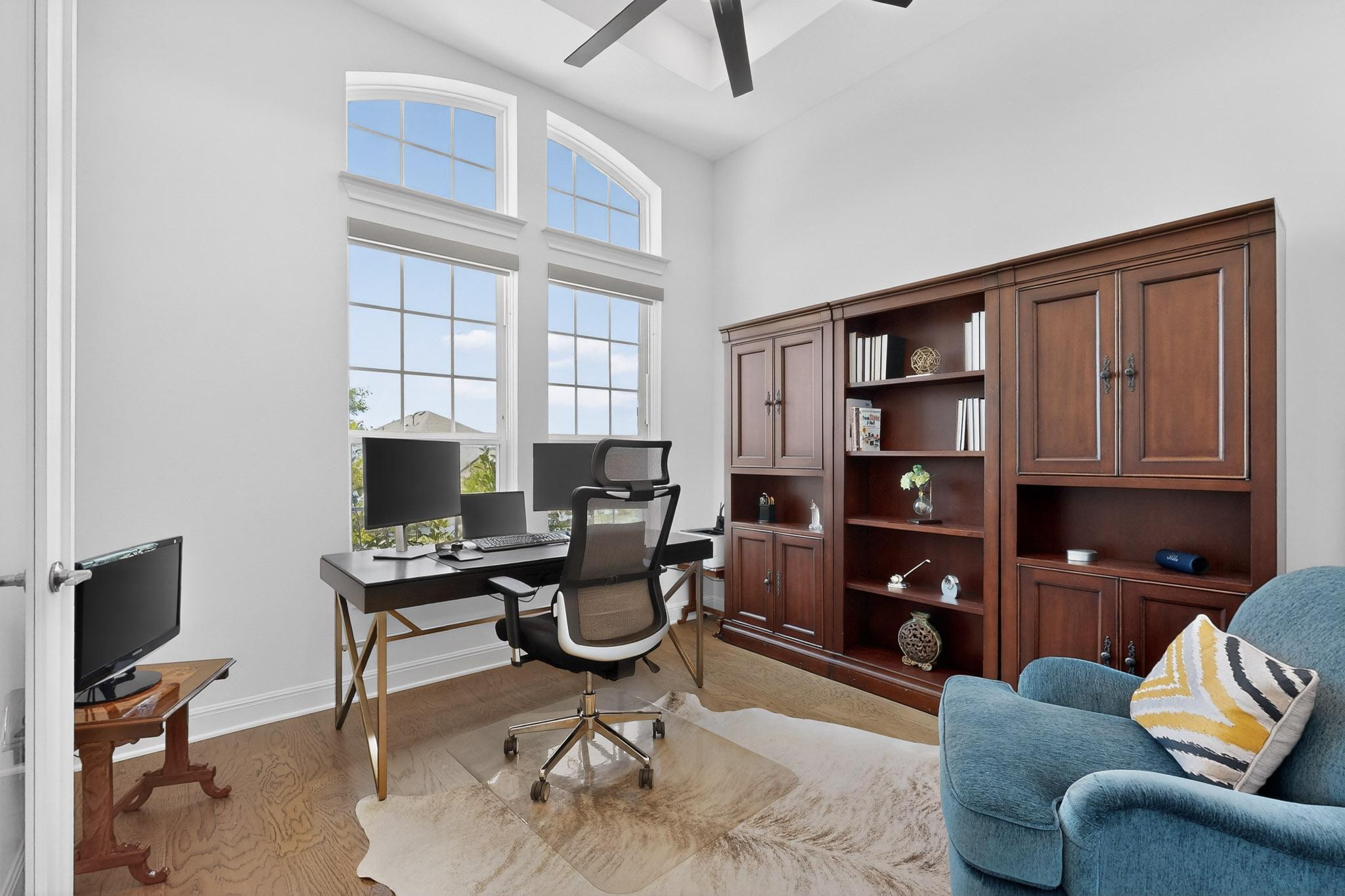 249 Running Bird Road Austin, TX 78737 - Photo 6 of 40 Office featuring a high ceiling, light wood finished floors, and a ceiling fan