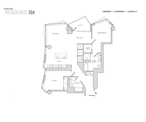 a living room with furniture a rug and white walls