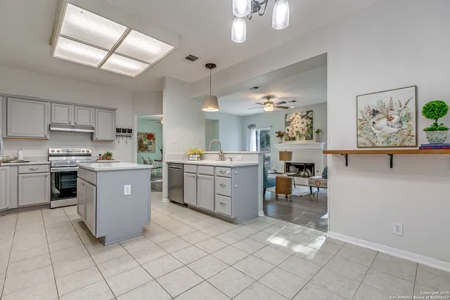 a kitchen with a cabinets and counter space