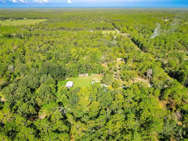 a view of a field with an ocean view