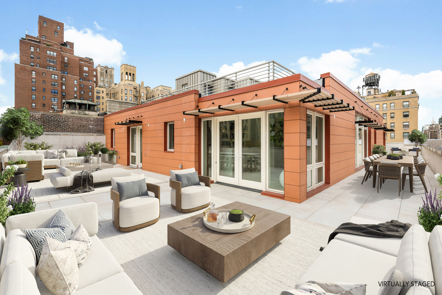 133 East 73rd Street, Unit PH Manhattan, NY 10021 - Photo 23 of 37 a view of a patio with couches table and chairs and potted plants