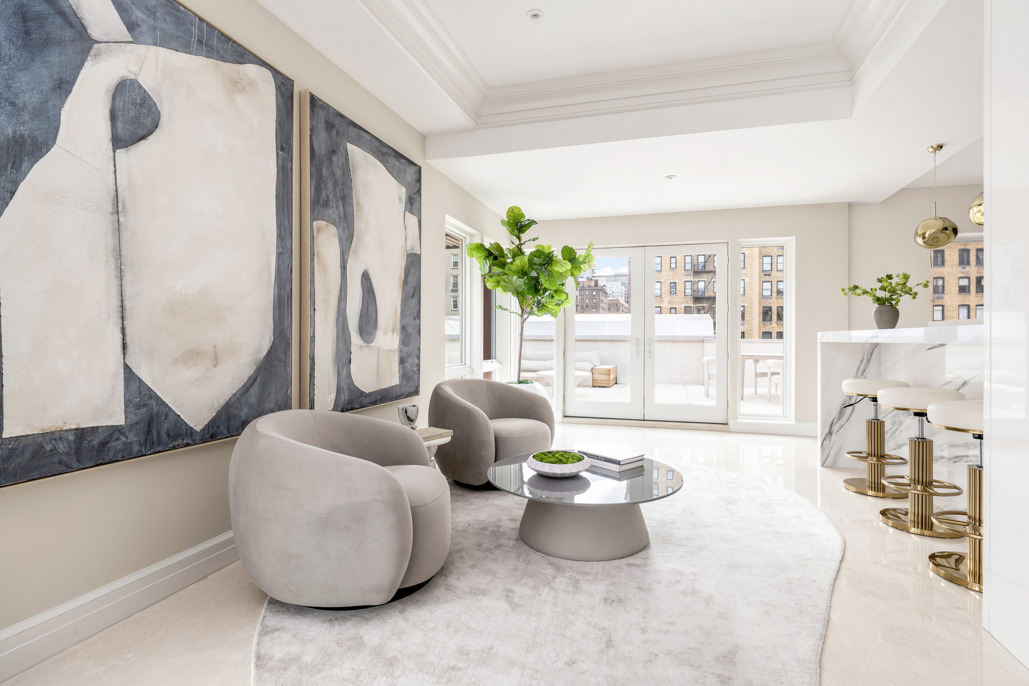 133 East 73rd Street, Unit PH Manhattan, NY 10021 - Photo 24 of 37 a living room with furniture and a potted plant