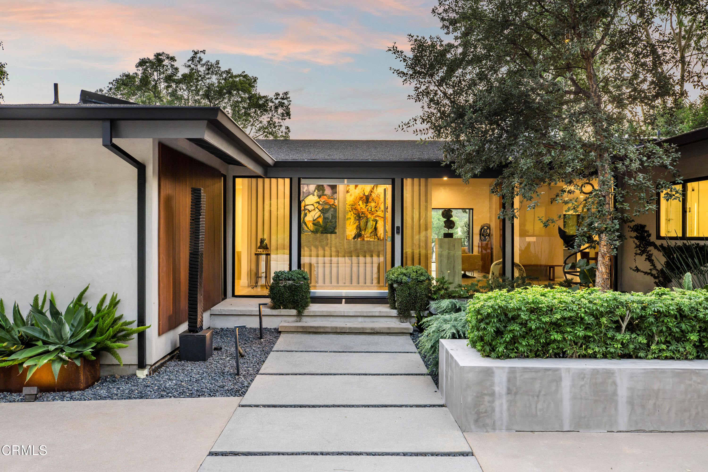 a porch with seating space