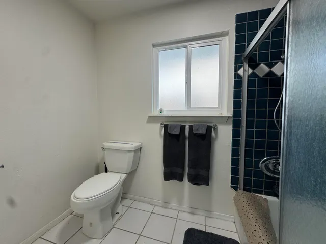 a bathroom with a toilet and a shower
