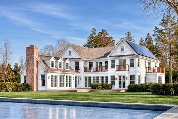 a front view of a house with a garden