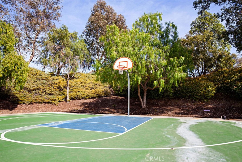 56 Acorn Ridge Rancho Santa Margarita, CA 92688 - Photo 45 of 57 Community Basketball Court: Outdoor half-court with a basketball hoop surrounded by mature landscaping.