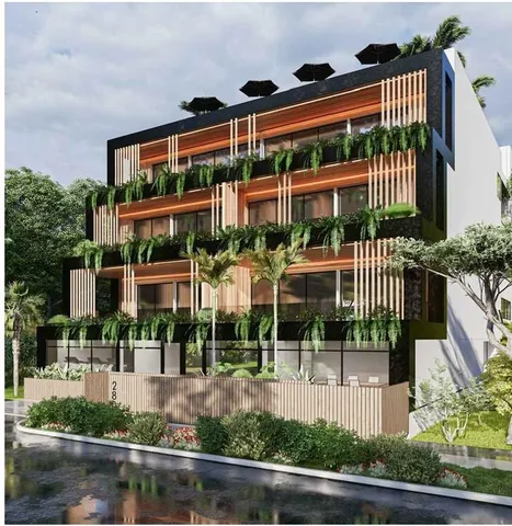 front view of a building with a street