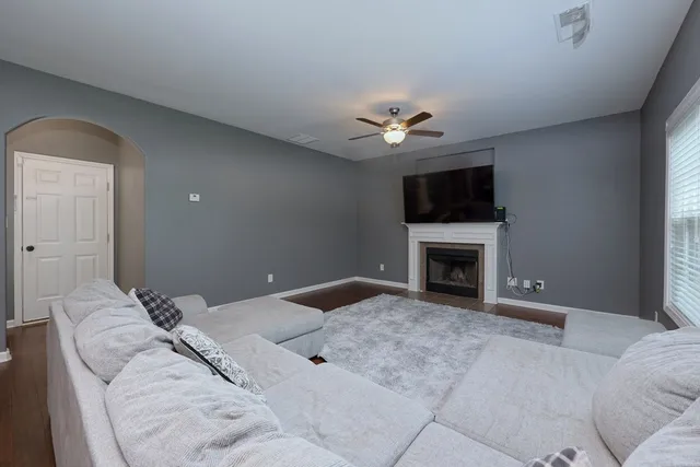a view of a livingroom with a fireplace