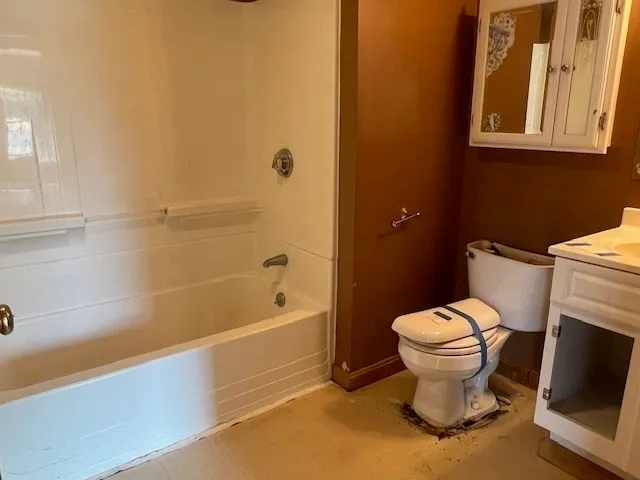 a bathroom with a toilet and a bathtub