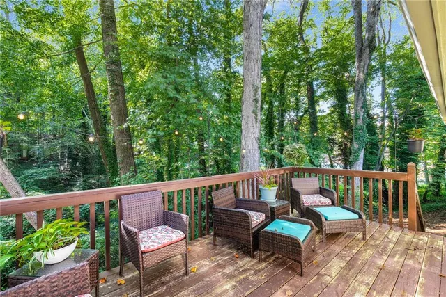 a view of a two chairs in the deck