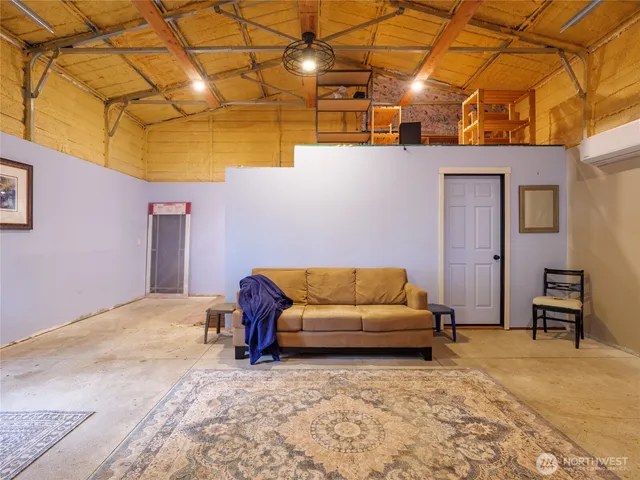 a view of a room with rack on the wall