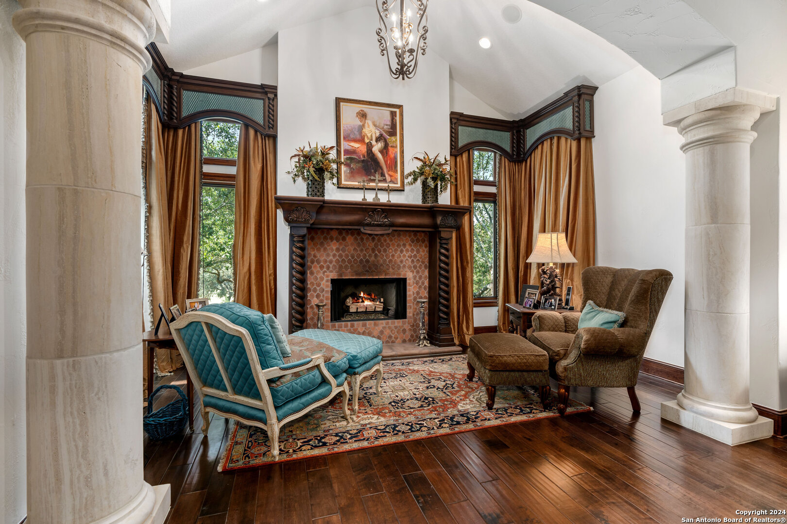 211 Augusta Boerne, TX 78006 - Photo 35 of 59 a living room with furniture and a fireplace