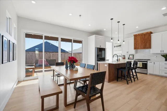 a view of a dining area with furniture