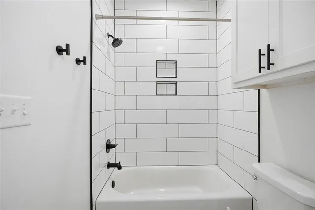 a bathroom with a bathtub