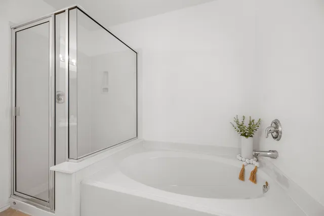 a bathroom with a bathtub