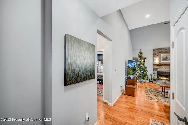 a view of bathroom with a mirror
