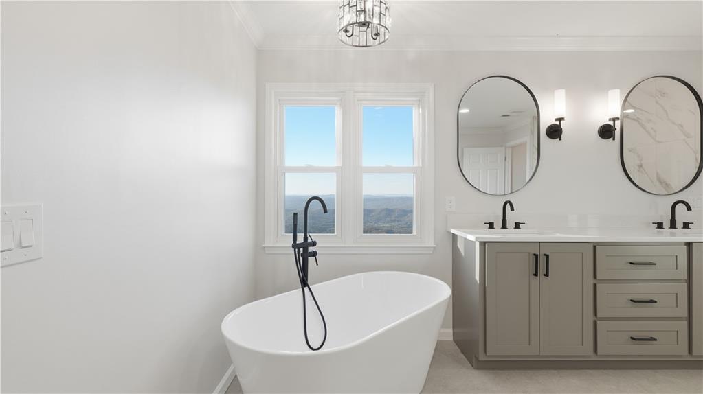 141 Brow Lake Road Lookout Mountain, GA 30750 - Photo 31 of 66 a bathroom with a double vanity sink and a mirror