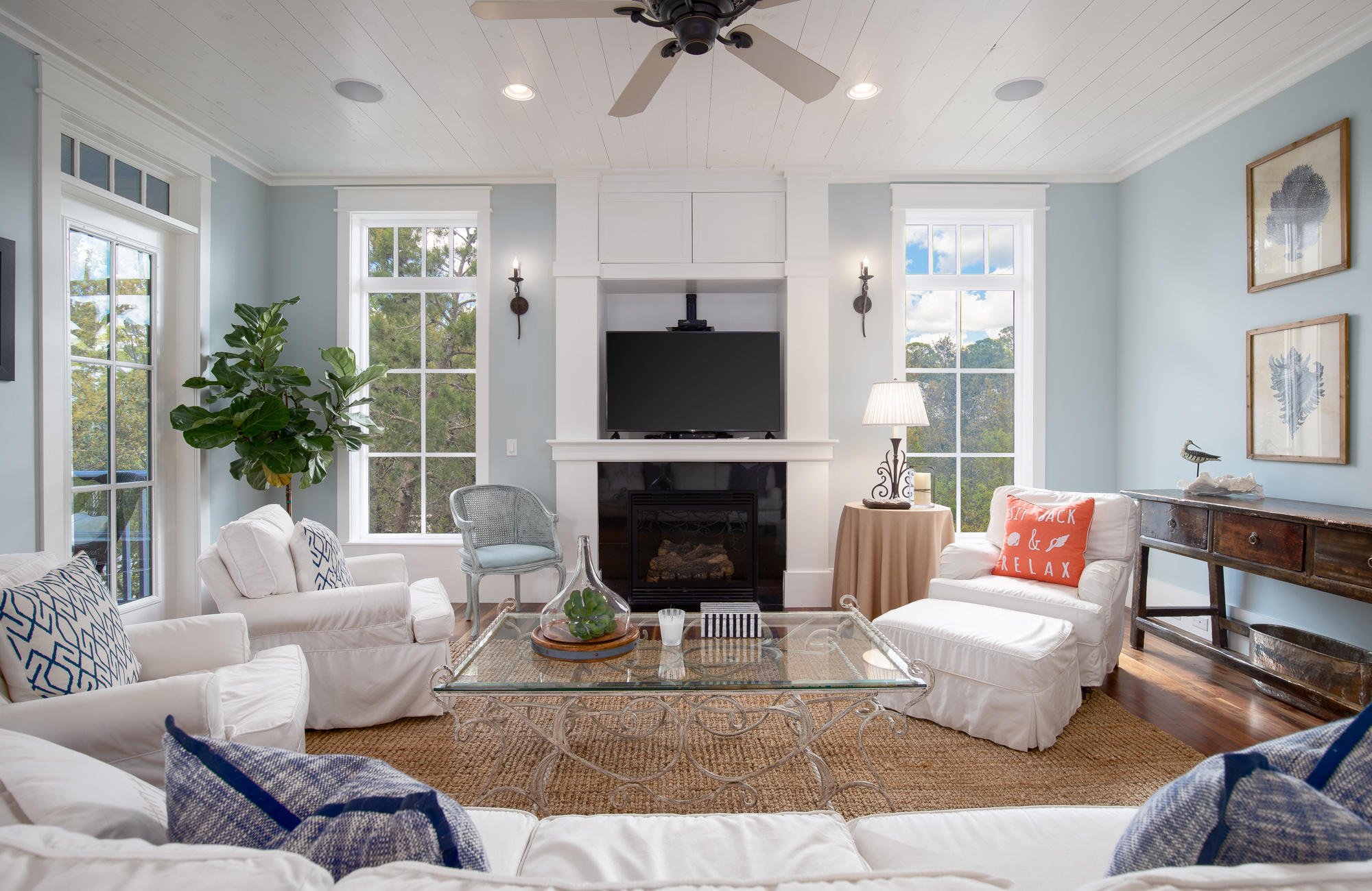 41 Beachcomber Lane Inlet Beach, FL 32461 - Photo 2 of 35 a living room with furniture a fireplace and a large window